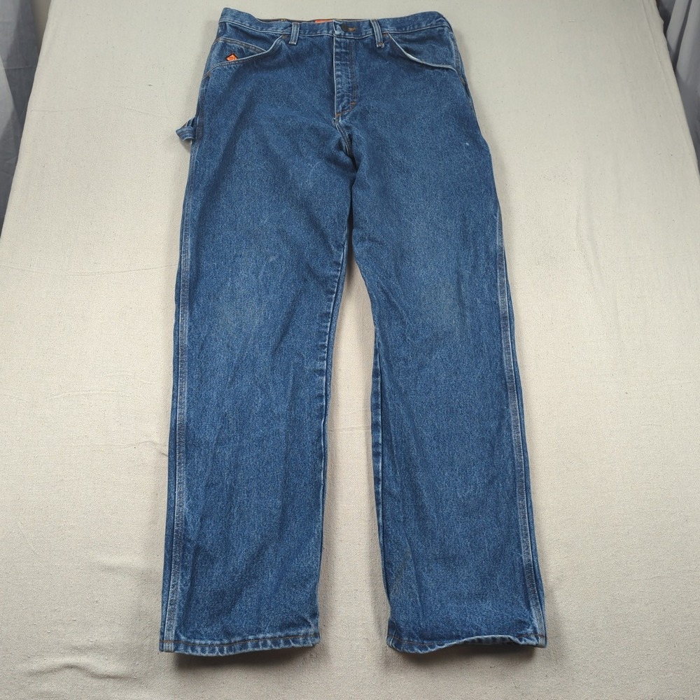 Wrangler Jeans Mens 36x34 Blue FR Flame Resistant Riggs Workwear Distressed‎